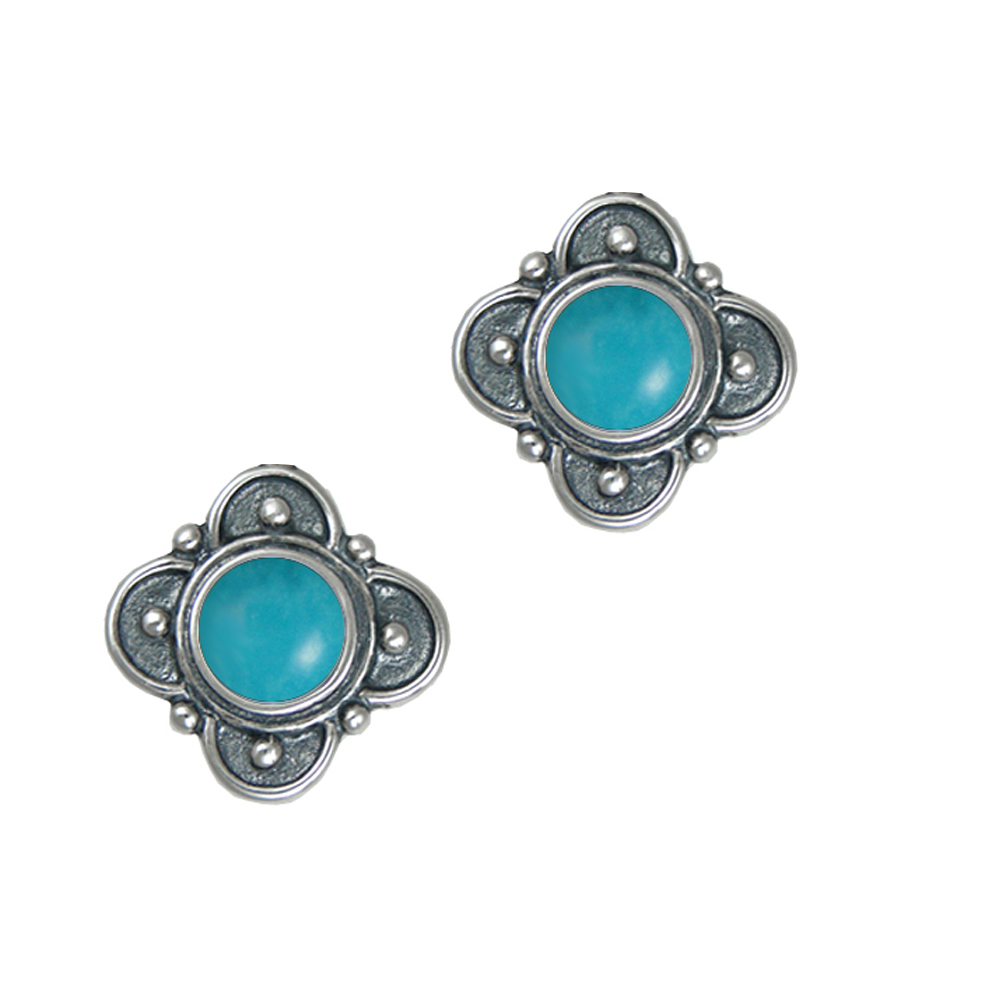 Sterling Silver Designer Post Stud Earrings With Turquoise